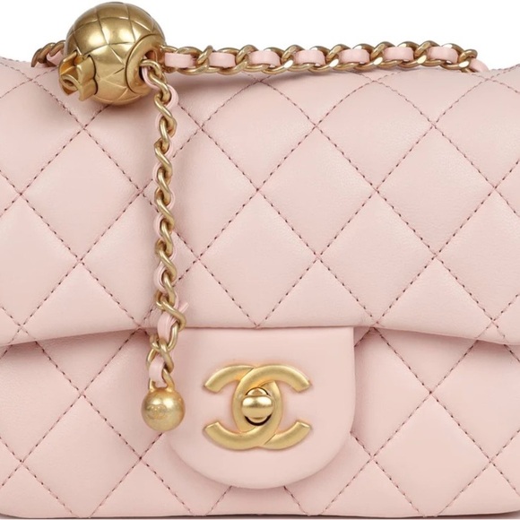 CHANEL Handbags - CHANEL Light Pink Leather Accessory with Gold Emblem